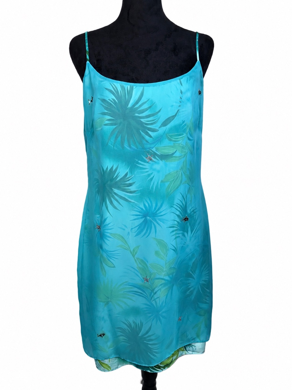 Laundry by Shelli Segal Dress Size 8 Turquoise Floral Sheer Overlay Rhinestone Y